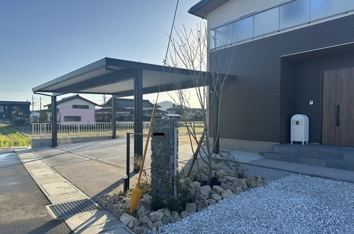 蛇籠,ストーン,割栗石,折板,カーポート