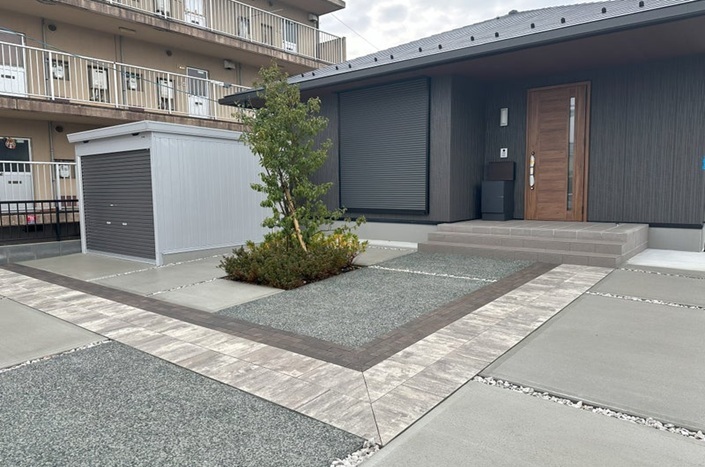 砂利,シンプルモダン,アプローチ,エクレル,新築外構